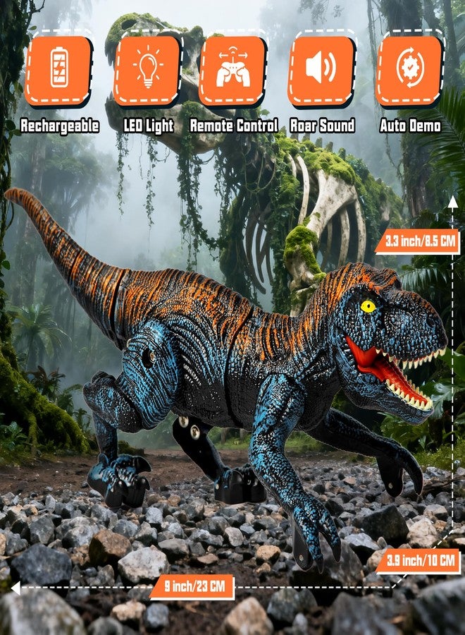 Sunrad Mini Remote Control Dinosaur Toys for Kids Age 3-5 4-7 8-12+, 2.4GHz RC Robot Dinosaur with Light & Roar & Auto Demo, Rechargeable Realistic Walking T-Rex Dino Toy for Boys Girls - Image 2